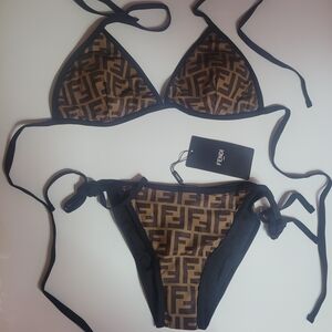 Fendi Black and Brown Logo Bikini